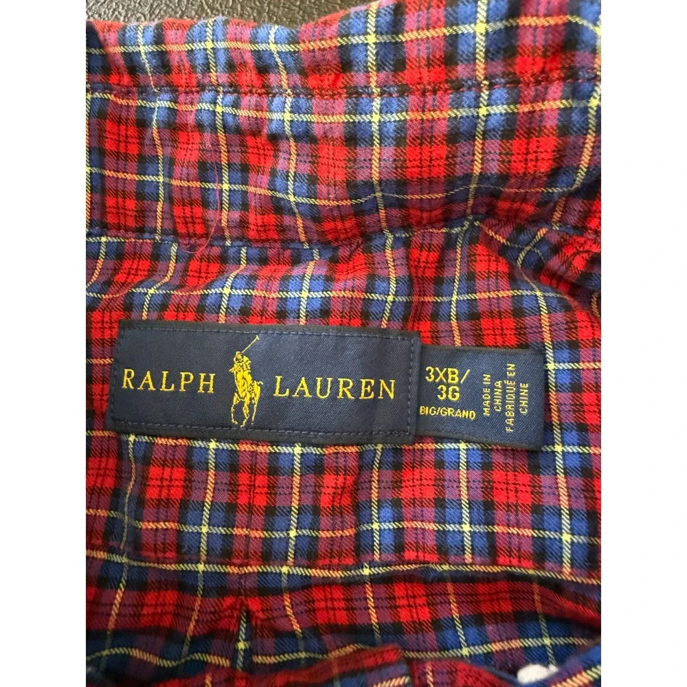 Polo Ralph Lauren Mens 3XB Plaid Button Down Shirt Red Blue Cotton Big & Tall